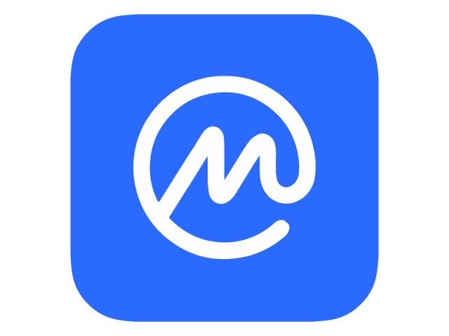 A blue app icon featuring a stylized white lowercase 'm' enclosed within a white circle on a rounded square background.