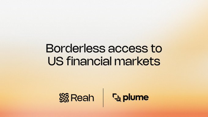 In the image, there's a text-based description of an infographic that shows the two names "Plume" and "@ReahPlatform". The first line explains that they are partners in bringing RWA yield to global SMBs together with @ReahPlatform. Below this, another line states that up to 12% APY is sourced from real institutional credit through vaults like nOPAL with @blackopal_fi. It also mentions an open finance platform focused on sourcing RWA yield from real institutions via vaults and other sources. The second line provides more context about the partnership between Plume and @ReahPlatform, stating that they work together to provide a product that is both highly focused and has an above-average APY.