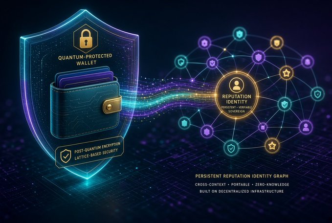 A quantum-protected wallet featuring post-quantum encryption and lattice-based security connects to a persistent reputation identity graph, visually representing how Nucleus (NucleusCodes) links on-chain and social activity while Quip Network secures assets without requiring transfers—making it harder to hide behind fresh addresses and easier to expose repeated farming patterns across seasons.