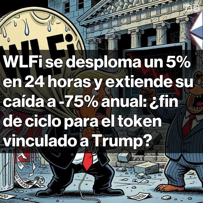 The image features a cartoon depiction of two men, one dressed as a businessman wearing a suit and tie, while the other man is holding a large amount of money. The cartoon also includes text that translates into Spanish, discussing the impact of the Trump presidency on the financial markets.