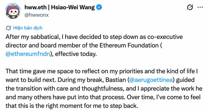 The image features a screenshot of a Twitter account where the account owner has posted an article about their work with the Ethereum Foundation, specifically discussing how they prioritize their daily tasks. The text is in a white background against a grey color palette.