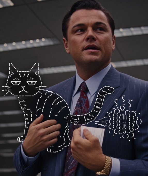 A meme image of Leonardo DiCaprio from The Wolf of Wall Street holding a piece of paper, with a hand-drawn cat vomiting a bug 'IPO' doodle overlaid.