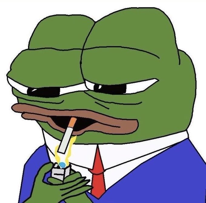 The popular Pepe the Frog meme, wearing a blue suit and red tie, lights a cigarette as the morning ritual "gm" (good morning) greeting is paired with "winners," suggesting a confident, victorious start to the day.