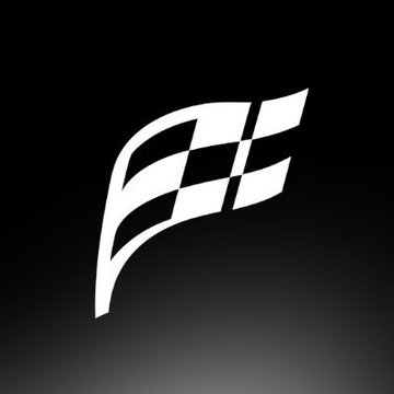 A black-and-white graphic of a waving checkered flag on a dark background.
