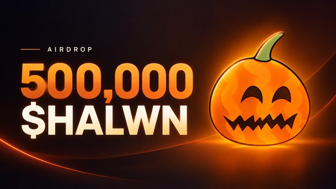 A Halloween-themed promotional graphic featuring a glowing jack-o'-lantern next to text reading 'AIRDROP 500,000 $HALWN'.