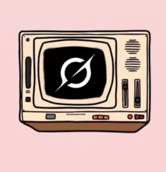 A vintage-style cartoon television displaying a white lightning bolt or power icon on its black screen against a pink background. The retro TV imagery pairs with the celebratory "happy listing day $drb" message, using the power-on symbol as a visual metaphor for the token launching or "switching on" to the market.