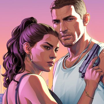 A stylized digital illustration shows a tense couple in a purple-hued sunset, with the woman holding a gun pointed outward while the man stands protectively behind her, their faces set in serious, resolute expressions—fitting for a post commemorating "100 days." of an action-packed series, game, or personal challenge.