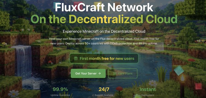 A promotional banner for "FluxCraft Network" advertises hosting Minecraft servers on a "Decentralized Cloud," offering a first month free for new users, 99.9% uptime guarantee, 24/7 support, instant deployment, and DDoS protection across 50+ countries. The ad visually aligns with the post's message of seamless, frustration-free server migration, promising users a quick and improved alternative to their current hosting provider.