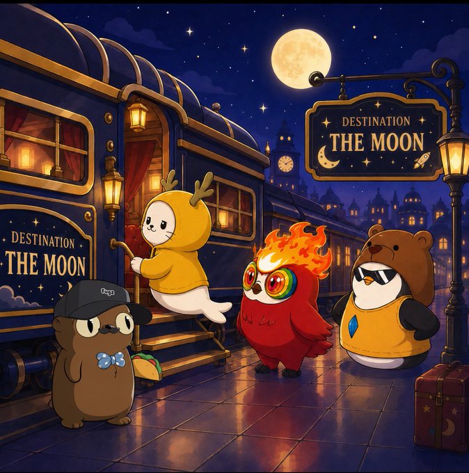 A whimsical nighttime scene shows cute animal characters boarding an ornate train, with signs reading "DESTINATION THE MOON" beneath a glowing full moon. The image captures the post's theme of letting go of calculated timing in favor of chasing joyful, moonlit adventures that make each day more delightful.