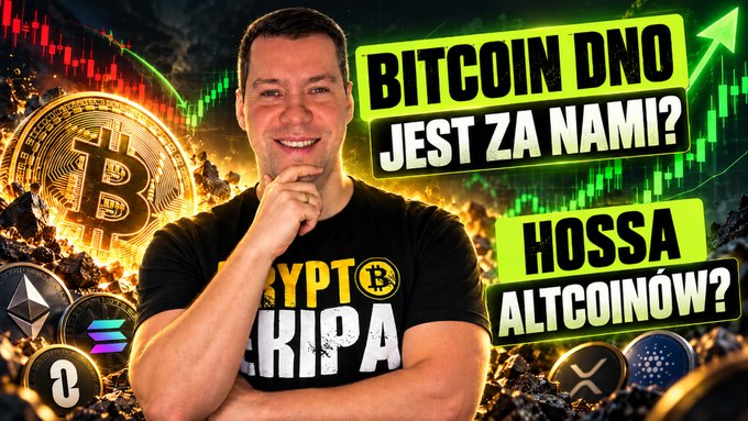 YouTube thumbnail featuring a smiling man in a 'CRYPTO EKIPA' shirt with text reading 'BITCOIN DNO JEST ZA NAMI?' and 'HOSSA ALTCOINÓW?' alongside Bitcoin and cryptocurrency logos.
