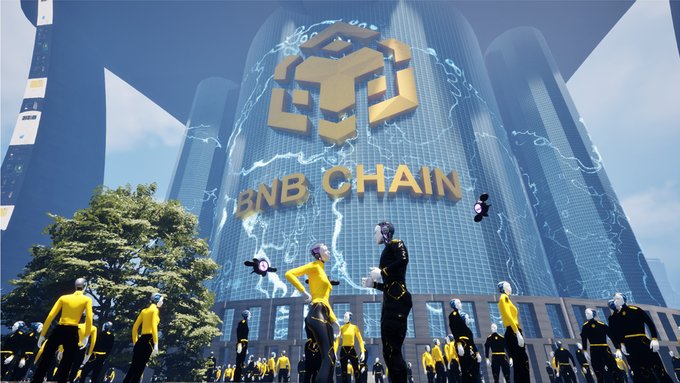 A futuristic cityscape featuring a towering BNB Chain building with its logo, surrounded by drones and figures in yellow and black attire, visually emphasizing themes of continuous growth, massive transaction volume, and relentless technological progress.

The image of the massive BNB Chain skyscraper bustling with activity mirrors the post's celebration of surpassing 1,115,000,000 transactions, symbolizing the scale of real utility and execution powering the $WOD ecosystem.