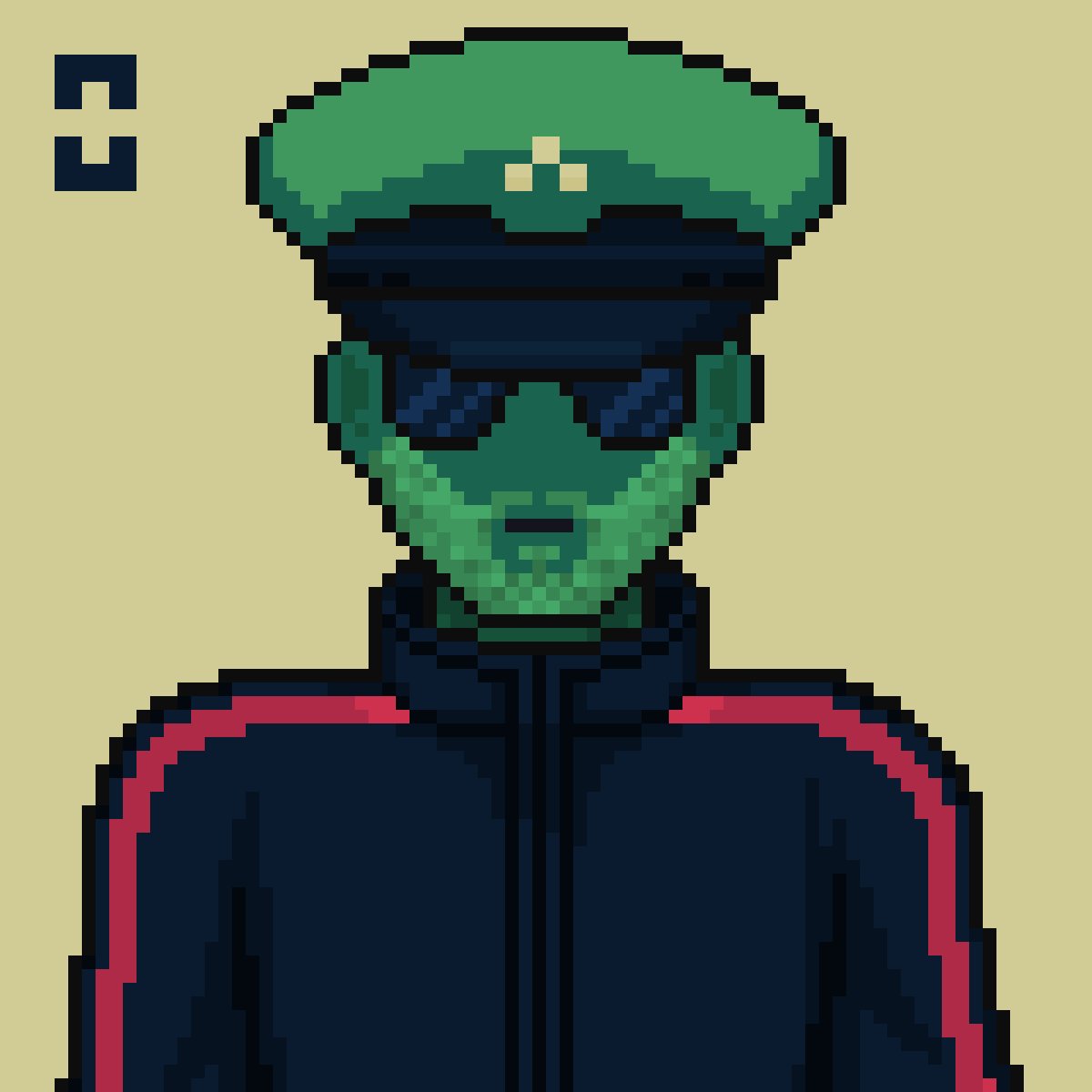 The image features a cartoon character wearing sunglasses, a green hat with a gold emblem, and a black jacket. The character appears to be a police officer or a soldier, standing against a yellow background. Below the character's head, there are two lines of text that read "Ordinary nebula collab we have teamed up with @nebula_bits & issued some GTD we are also delighted to announce that we have agreed to add all holder wallets to our FCFS phase too." The image seems to be related to a post on social media, as indicated by the text below it.