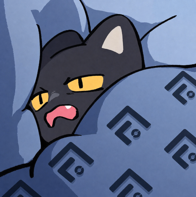 The image features a black cat with yellow eyes peeking out from behind a blue blanket, giving off an angry or grumpy expression. The background of the image is a solid blue color, which contrasts nicely with the black cat's fur. There are also some text elements in the image that read "Fluton is Private by default Encrypted intents. No one sees your data not validators, not relayers, not anyone Decentralized · Composable · Compliant · Unified One interface." This information seems to be related to a discussion about the privacy and security aspects of using certain platforms or services that might require users' personal information to be kept private.