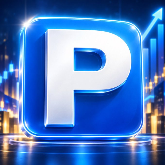 A digital 3D rendering of a blue PayPal logo icon with the letter 'P', set against a glowing cityscape background with upward-trending graphs.