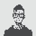 A pixel art illustration of a man wearing glasses and a collared shirt on a black background, commonly used as a default avatar.