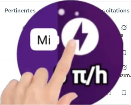 The image shows a hand pointing at a purple circular logo featuring "Mi" next to a lightning bolt symbol, with "π/h" displayed below—appearing to represent "Mi π/h" (Mi per hour). This visually reinforces the post's reference to "Lightning" (π/h, pronounced "pai h," meaning "pay/hour"), celebrating pioneers who championed this financial concept years ago when it was dismissed as foolish, only to have it become a transformative force today.