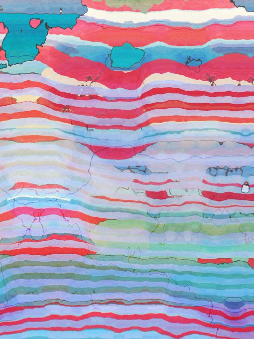 A vibrant abstract watercolor artwork featuring flowing horizontal waves of pink, red, blue, green, and purple hues with intricate line work, serving as the visual representation for "Torrent #25," a piece from the Art Blocks collection acquired for 0.135 ETH.