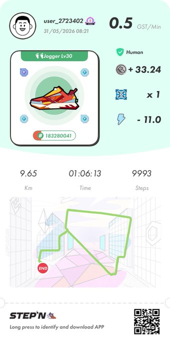 A screenshot of a phone application displaying information about the use of the StepN app, including its name, purpose, and features. The photo captures details such as an orange shoe symbolizing the user's choice, and a green path signifying their fitness goal for this step in a virtual game or challenge.