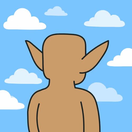 A cartoon creature with long pointed ears stands facing away against a blue sky with white clouds, symbolizing the post's message about "turning your back on the Squigs" while celebrating a rare 1/1 NFT sale for .079 ETH.