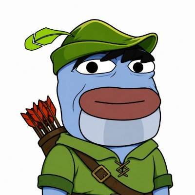 A cartoon illustration depicts a blue-skinned character dressed as Robin Hood, wearing a green hat with a feather, a green tunic, and carrying a quiver of arrows on their back.