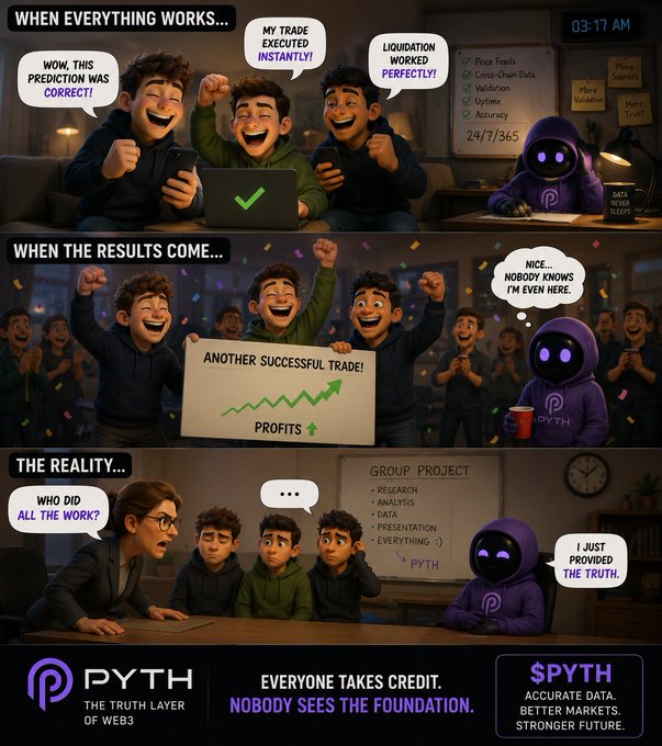 The image shows a cartoon of people holding up signs with the text "When the results come... When the results come...", which appears to be related to cryptocurrency or Bitcoin. The cartoon also includes a man wearing a hoodie sitting at a desk surrounded by other characters and objects such as a laptop, cup, clock, and book.