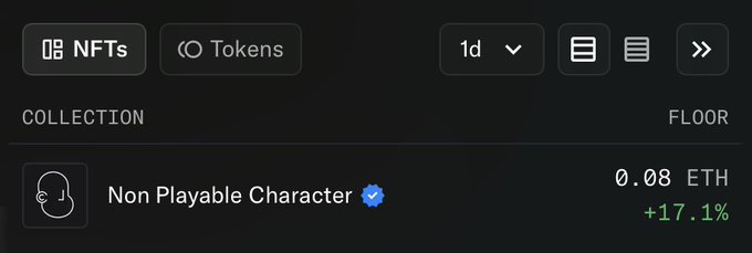 The image shows a black display screen, likely an iPhone or iPad screen, which has information about NFTs (Non-Fungible Tokens) along with various data points such as non-playable characters, floors, price, and eth. The focus of this content is on the "Non Playable Character" section, indicating its importance in the current conversation surrounding NFTs. Additionally, there are a few other words or phrases visible, but their context is not clear.