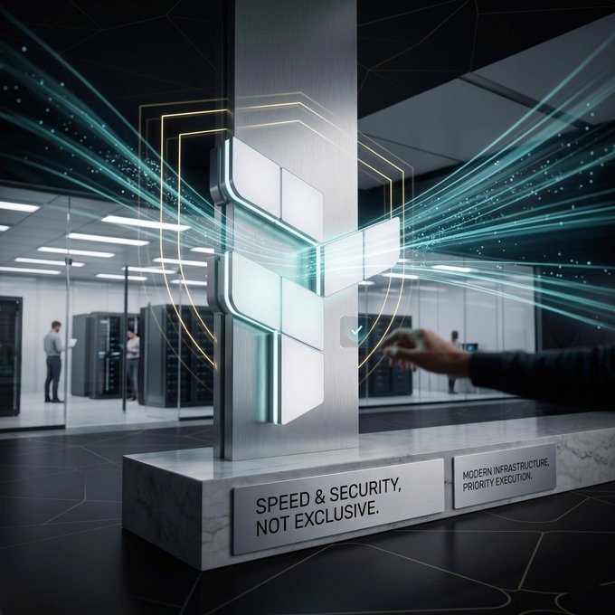 The image features a white sign with black text that reads "Speed & Security, not exclusive." This message emphasizes the importance of speed and security when it comes to financial transactions. The background shows a person touching the sign, which suggests an interactive element or a way for users to engage with the content displayed on the sign.