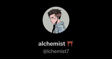 The image shows a profile picture of an anime-style character with brown hair, displayed in a circular frame on a black background, with the username "alchemist" (with a torii gate emoji) and handle "@lchemist7" below it.

This appears to be showcasing the "alchemist" Twitter/X account—one of the featured users in the post who wears an Azuki Elemental NFT as their profile picture, exemplifying the thesis that these NFTs would become desirable PFPs in the NFT community.