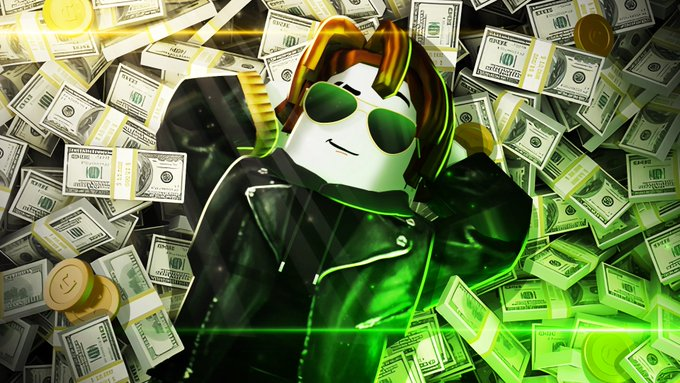 A stylized character wearing sunglasses and a leather jacket poses against a backdrop of scattered $100 bills and gold coins, bathed in green light — visually reinforcing the post's announcement about clout.game's upcoming P2E (play-to-earn) mechanics and holder snapshot. The "clout.game" branding ties the image directly to the project's focus on wealth and earning potential in their game ecosystem.