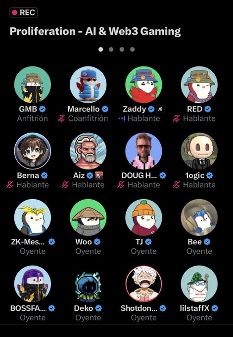 The image shows a list of people's names displayed in a grid format with each person having their own unique name tag. There are 14 names in total, including some that appear more than once. The text "PROLIFERATION - AI & WEB3 GAMES" is also present on the image.