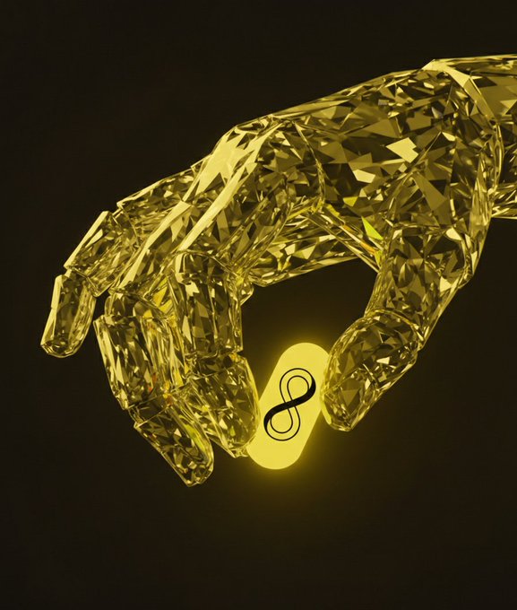 The image features a gold-colored 3D rendering of a hand holding an object, possibly a small golden coin or token with an "8" symbol on it. The background appears to be black, which contrasts with the gold color of the objects in the foreground. The caption reads "Bullish on ICP Bullish on the future." This phrase is likely a reference to the current state of the economy and the potential for growth in the future.