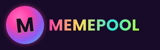 A logo for 'MEMEPOOL' featuring a pink and purple gradient circle with the letter 'M' next to the wordmark in multicolored gradient text on a dark background.
