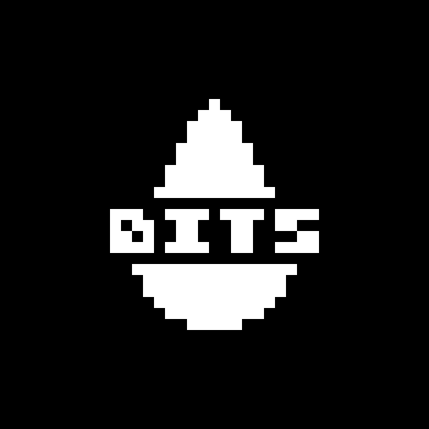 A black and white pixelated logo featuring the word 'BITS' inside a horizontal band across a geometric, diamond-shaped emblem.