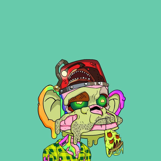 A colorful digital illustration of a grotesque, cartoonish character resembling a mutated version of a well-known cartoon sponge, featuring multiple eyes, teeth, and dripping slime against a teal background.