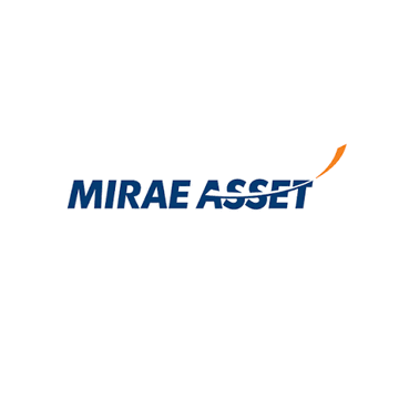 The image displays the Mirae Asset logo, featuring the company name in bold blue text with an orange swoosh accent, visually representing the financial giant mentioned in the news about its acquisition of South Korea's oldest crypto exchange, Korbit.
