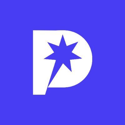 A simple logo design featuring a white letter 'P' containing a star shape, set against a solid purple background.