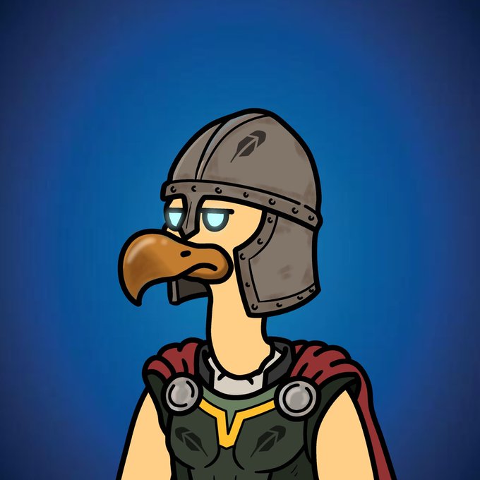 A cartoon warrior figure with a vulture-like beak, wearing a metal helmet and red cape, stands against a blue background. The image appears to serve as the visual for a giveaway promoting 15 whitelist spots, likely related to a NutsyNFTs x Octo0x collaboration, with instructions to follow, like, retweet, and drop a wallet.