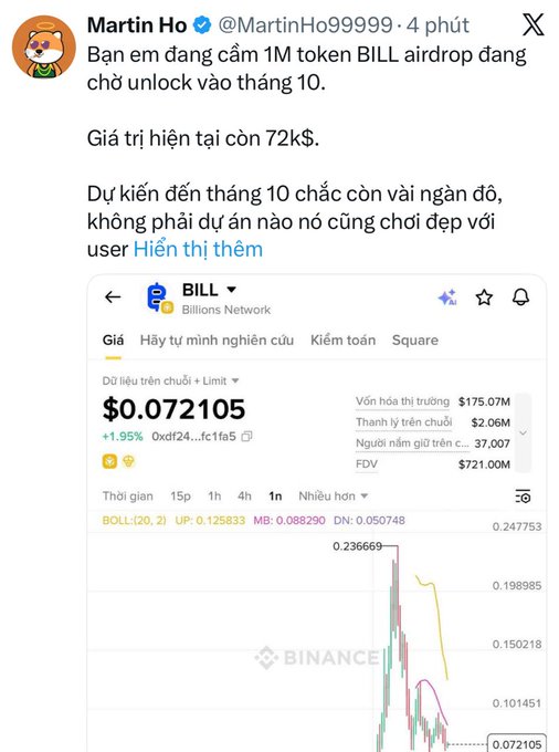 A screenshot of a social media post showing the decline in Bitcoin's value over time, with a user named Martin posted below it. The post also includes an explanation of the stock chart being used for analysis, likely to provide context for the discussion on cryptocurrencies or blockchain technology.