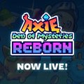 Promotional graphic for the mobile game 'Axie Infinity: Origin of Mystique REBORN' announcing it is 'NOW LIVE'.