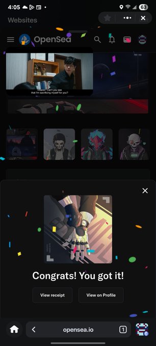 The image shows a phone screen with two different tabs open, one of which displays a website called "openedsed", while the other has a picture of a cartoon character. The text above the cartoon character's head reads "Congratulations You Got It!".