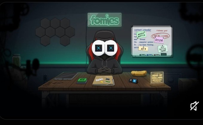 An animated character wearing a hoodie with X's for eyes sits at a desk in a dark room, with a sign reading 'fomies' above and a 'HEAD OF SALARY' document on the desk.
