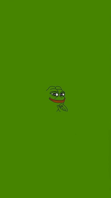 A Pepe the Frog meme-style drawing centered on a solid green background.