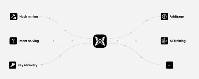 The image features a white background with black text and icons related to cryptocurrency and blockchain technology. The main focus of the image is a diagram that illustrates the concept of blockchain and its applications for Bitcoin mining. The diagram includes various elements such as a square, a key, a lock, and a chain icon, all connected by lines representing transactions or blocks in the blockchain network.