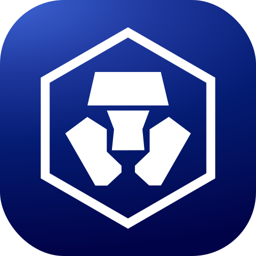 A Crypto.com app icon featuring a white geometric 'C' logo enclosed in a hexagon on a blue gradient rounded square background.