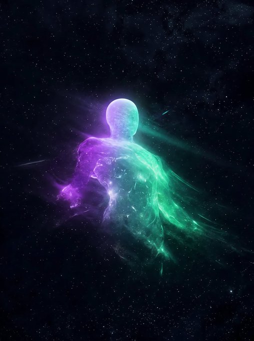A luminous, ethereal figure composed of swirling purple and green cosmic energy floats against a starry space backdrop, resembling a celestial specter of light and gas. The image mirrors the accompanying text's soaring, transcendent tone, visually conveying the awe-inspiring, otherworldly experience of using Solana for various crypto activities like trading, gaming, and yield farming.