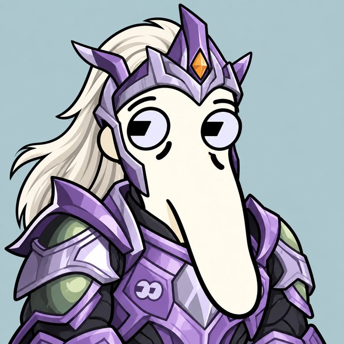 The image depicts an Infinity Gauntlet-inspired cartoon character wearing a purple Infinity Gauntlet armor with an infinity symbol on the chest plate and a matching crown, humorously edited with a long Pinocchio-style nose. The exaggerated nose cleverly ties into the post's "alpha" joke, implying the character's ability to sniff out the winning alpha allocation announced by @fomoater and @IronAllies_.