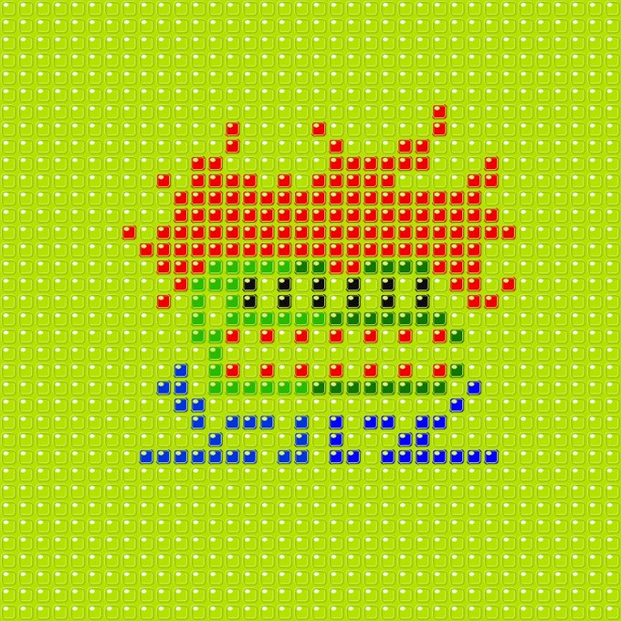 A pixel art image featuring a chubby toad character made of colorful blocks on a yellow background, created as a giveaway prize for ChubbyToads' 4000 collection on Robinhood chain.
