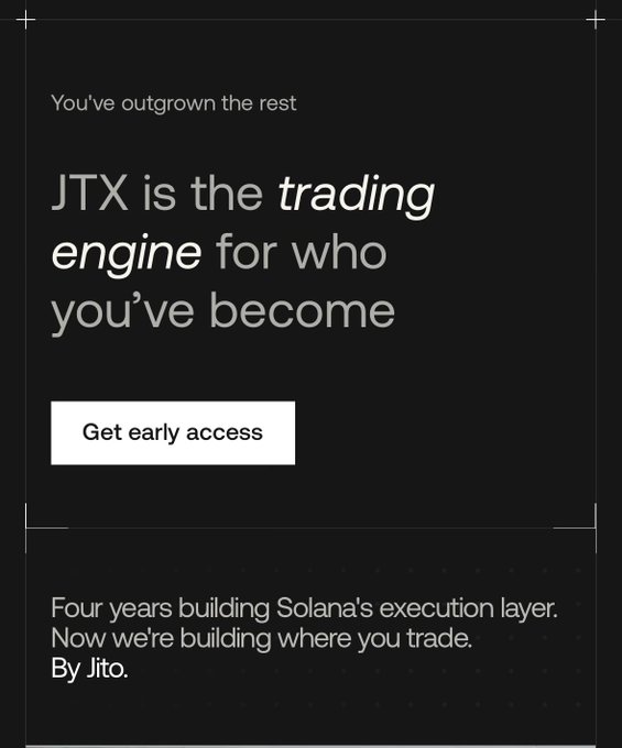 The image shows an email advertisement with a black background, white text, and a logo for JTX trading services. The title of the email is "You've Outgrown the Rest", indicating that the recipient has already achieved a certain level of success or reached a milestone in their trading activities. The email also highlights the importance of getting early access to these benefits. In addition, it mentions that there are four years' worth of building Solana's execution layer and that JTX is now building where you trade. The post emphasizes this message as part of an ongoing campaign.