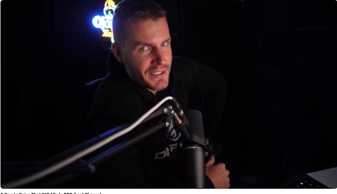 A bearded man in a dark hoodie sits at a desk with a professional broadcast microphone, illuminated by a neon sign in the background as he speaks toward the camera. The watermark indicates this is footage from "Crypto Circle: The WILD Ride to IPO" (Episode), suggesting the post is teasing an upcoming interview video featuring @ZssBecker as a bullish signal for the crypto market.