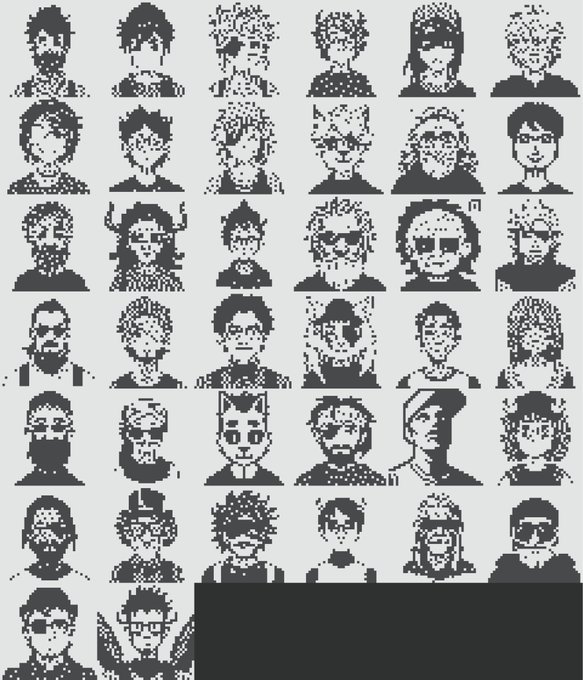 A grid of pixel-art avatars featuring various characters, faces, and one cat, in a monochromatic blue and white style.

The image ties to the "Happy Griday" post and its playful grid-based pixel art aesthetic complements the fun, congratulatory tone, with each avatar potentially representing different community members or contributors.